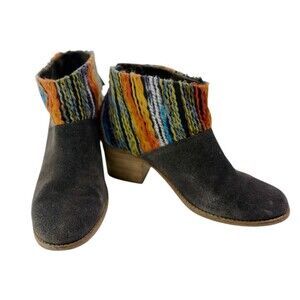 Boho Blanket Knit TOMS Leila Suede Booties Size 9 Block Heel